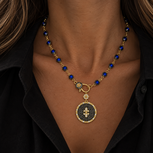 18" Blue CZ Bezel Charm Bar Chain