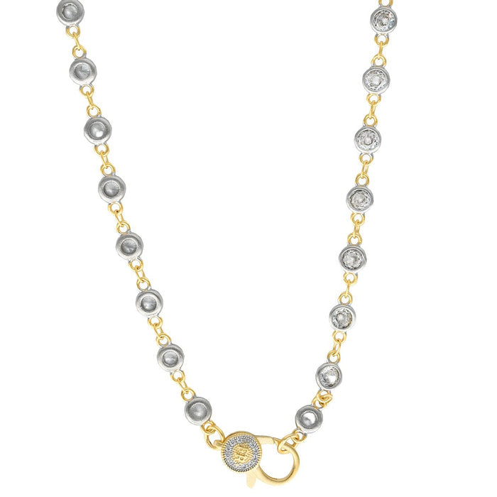 18" Silver Clear CZ Bezel Charm Bar Chain