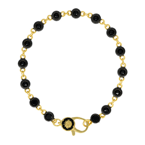 7" Black & Gold Bezel Charm Bar Bracelet