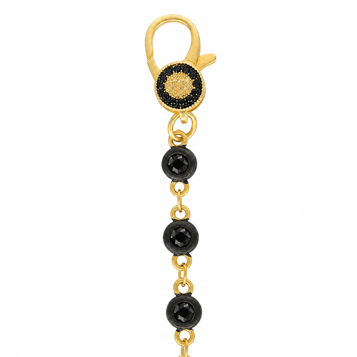 7" Black & Gold Bezel Charm Bar Bracelet