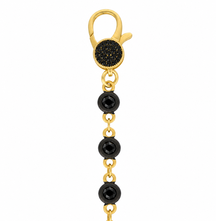 7" Black & Gold Bezel Charm Bar Bracelet