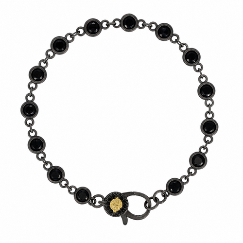 7" Black on Black Bezel Charm Bar Bracelet