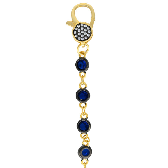 7" Blue CZ Bezel Charm Bar Bracelet