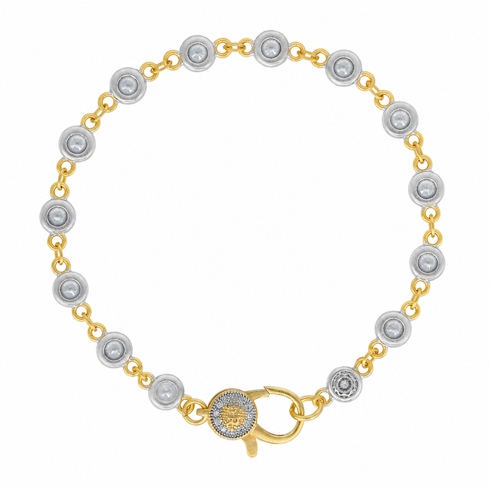 7" Silver Clear CZ Bezel Charm Bar Bracelet