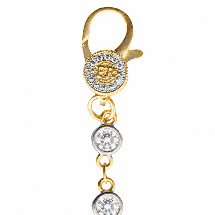 7" Silver Clear CZ Bezel Charm Bar Bracelet