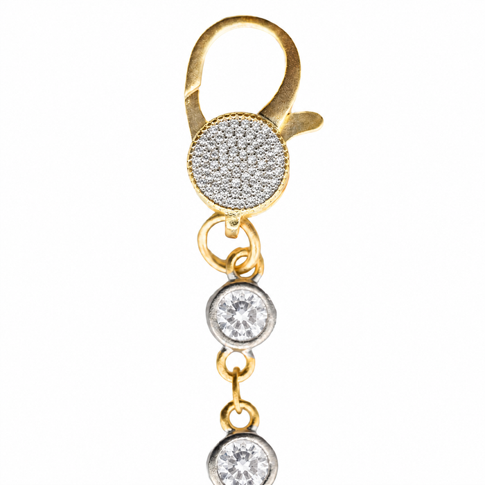 7" Silver Clear CZ Bezel Charm Bar Bracelet