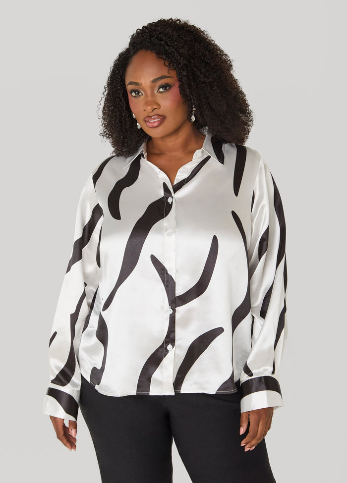 Abstract Print Satin Shirt