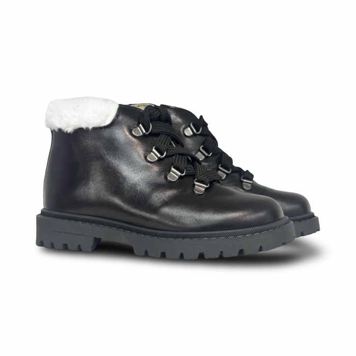Andanines Black White Fur Trim Bootie