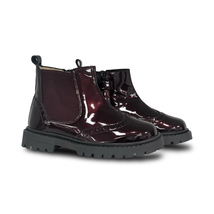 Andanines Burgundy Patent Wingtip Bootie