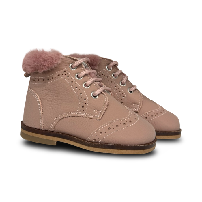 Andanines Pink Wingtip Fur Trim Bootie