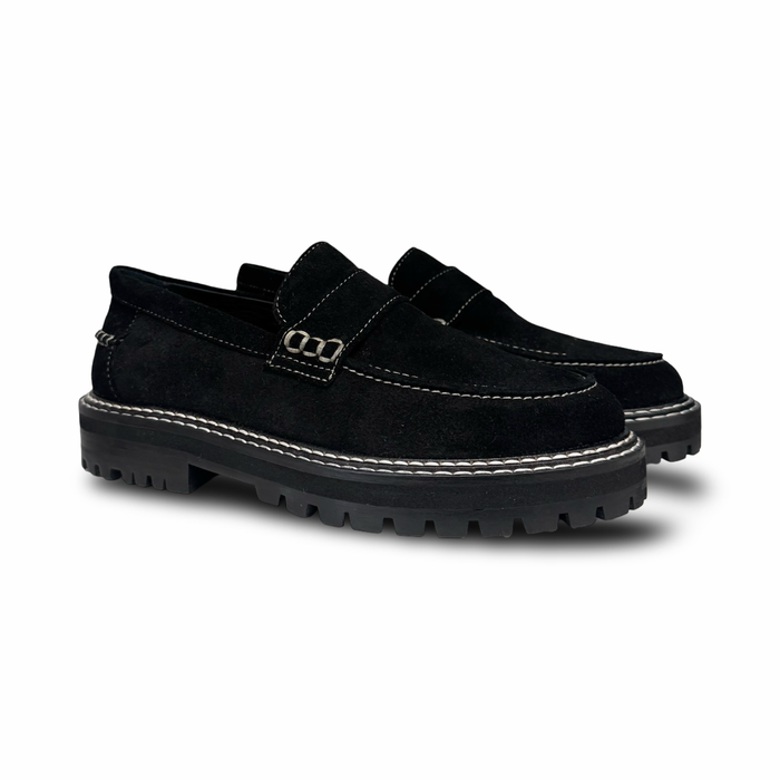 Angulus Black Penny Loafer With Contrast Stitching