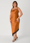 Asymmetric Lace Trimmed Slip Dress