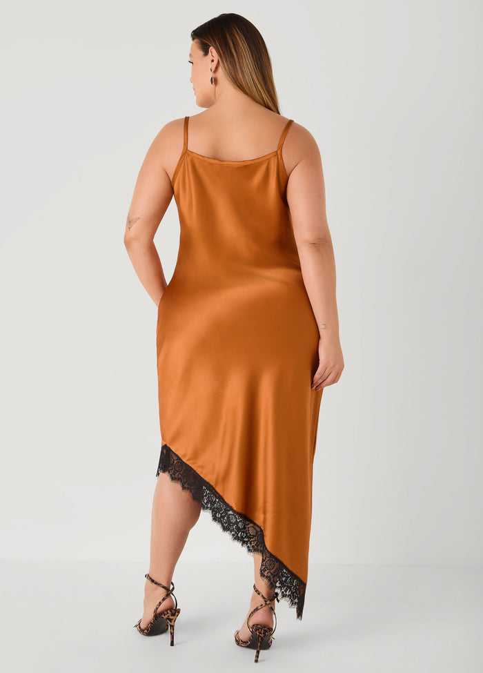 Asymmetric Lace Trimmed Slip Dress