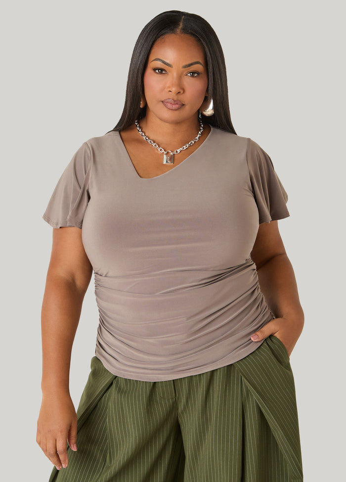 Asymmetric Neck Ruched Tee