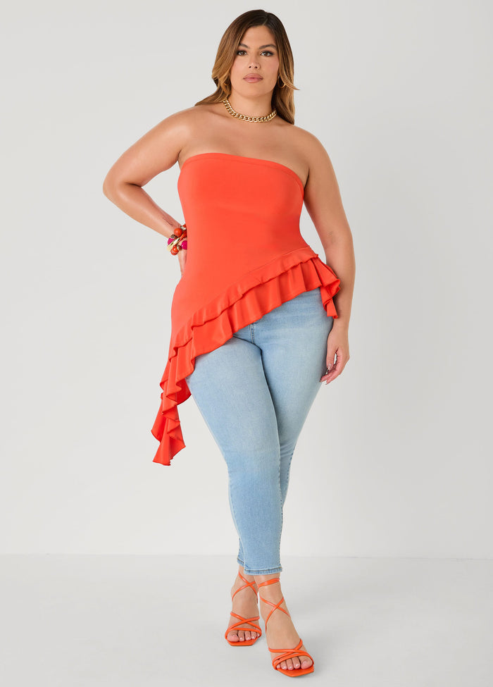 Asymmetric Ruffle Tube Top