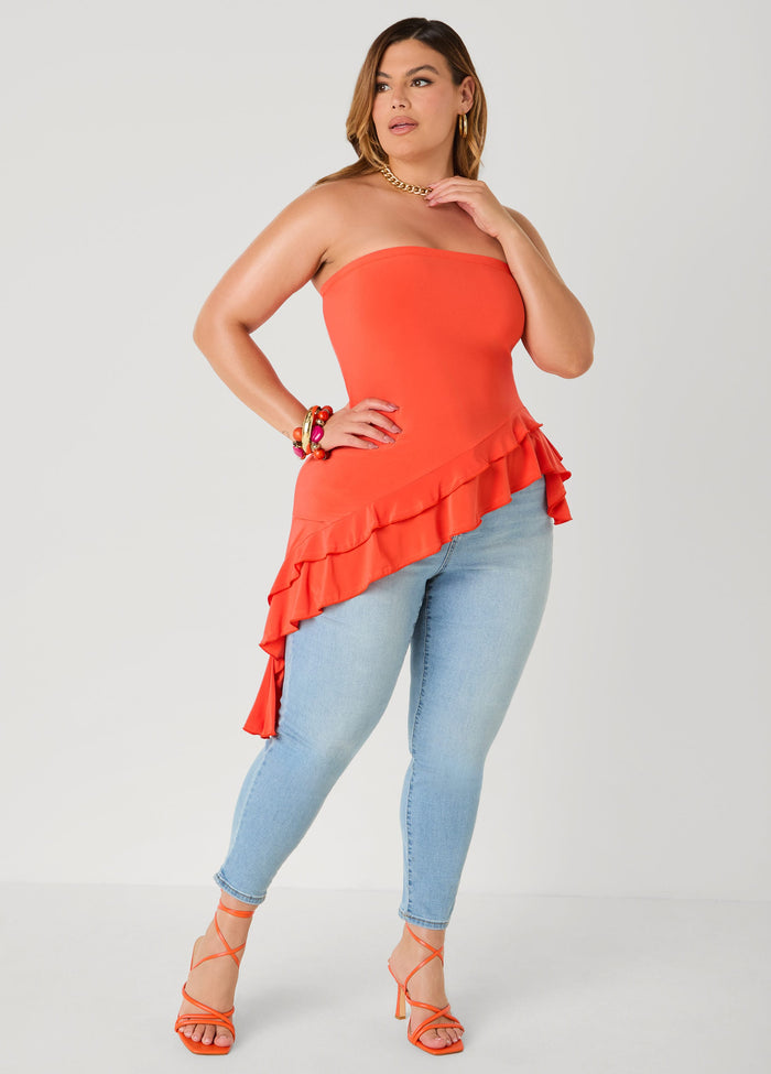 Asymmetric Ruffle Tube Top