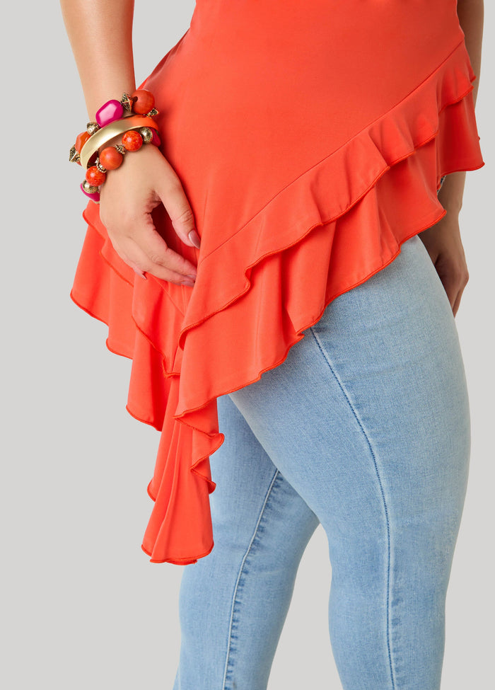 Asymmetric Ruffle Tube Top