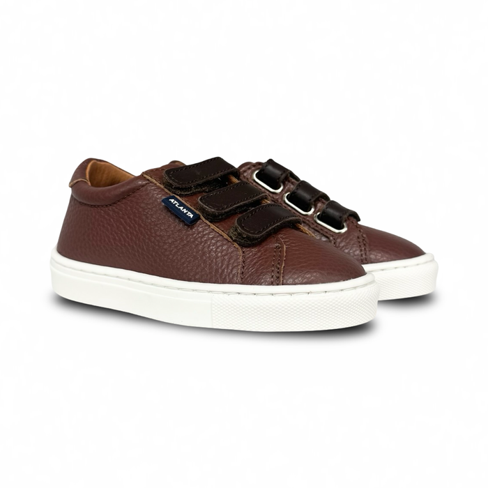 Atlanta Brown Pebbled Three Velcro Sneaker