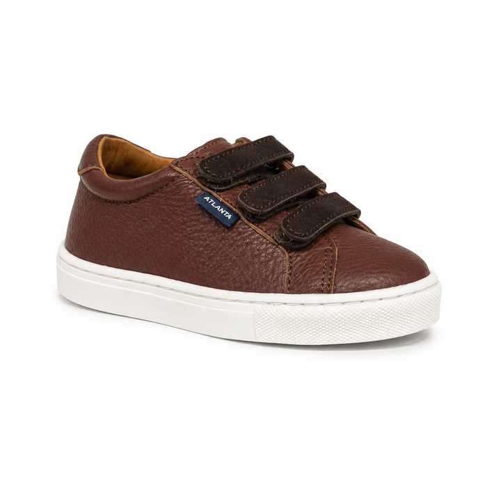 Atlanta Brown Pebbled Three Velcro Sneaker