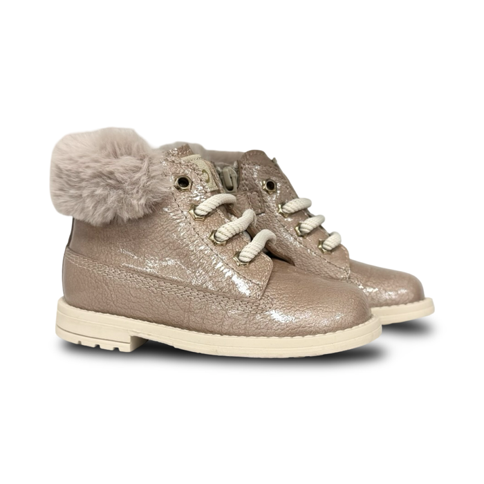 Beberlis Nude Patent Fur Bootie