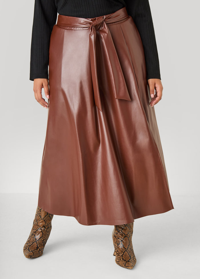 Belted Faux Leather Maxi Skirt