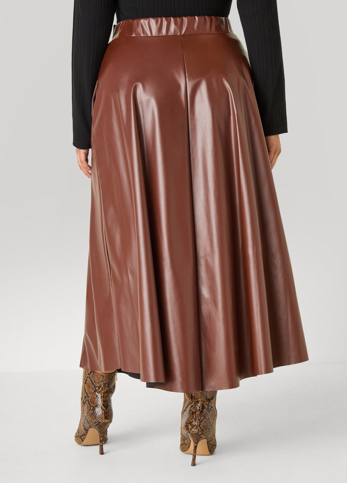 Belted Faux Leather Maxi Skirt