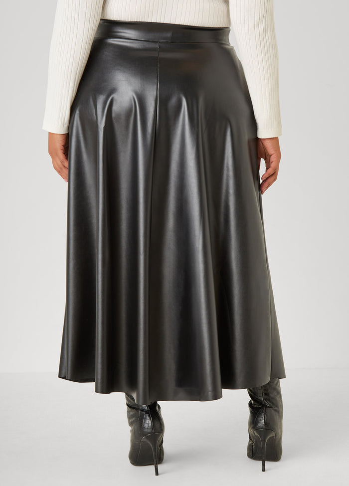 Belted Faux Leather Maxi Skirt