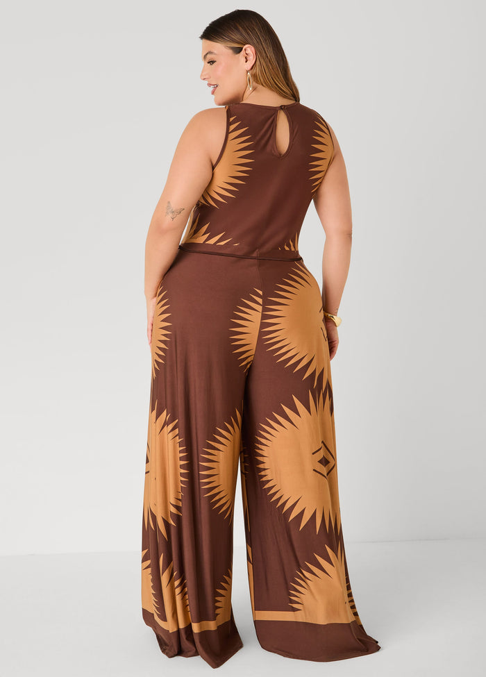 Belted Printed Wide Leg Jumpsuit