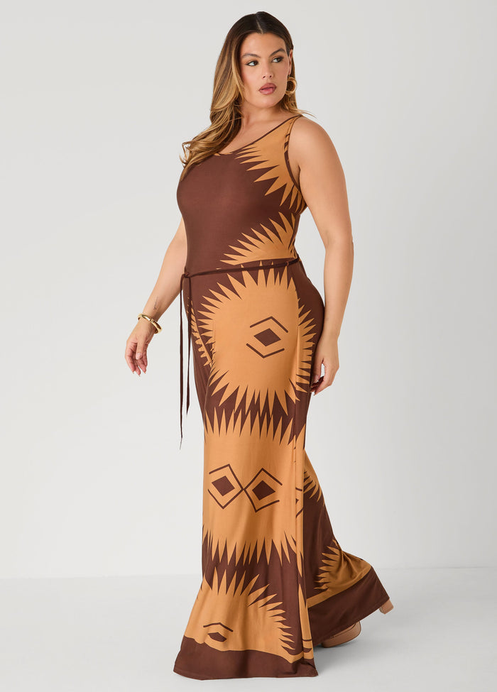 Belted Printed Wide Leg Jumpsuit