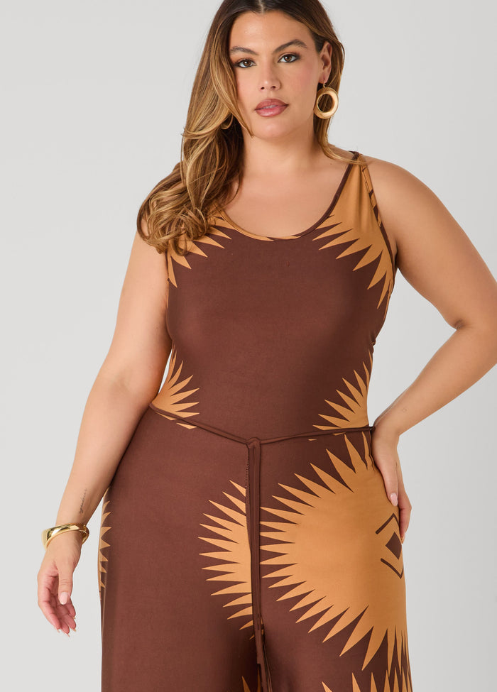 Belted Printed Wide Leg Jumpsuit
