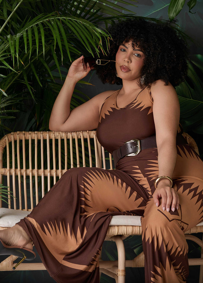 Belted Printed Wide Leg Jumpsuit
