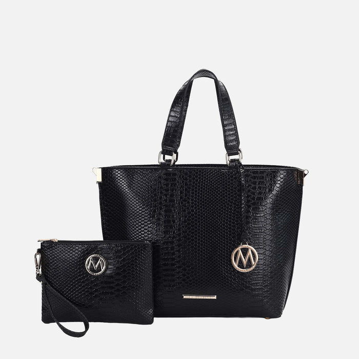 Beryl Embossed Tote Bag And Wristlet Set