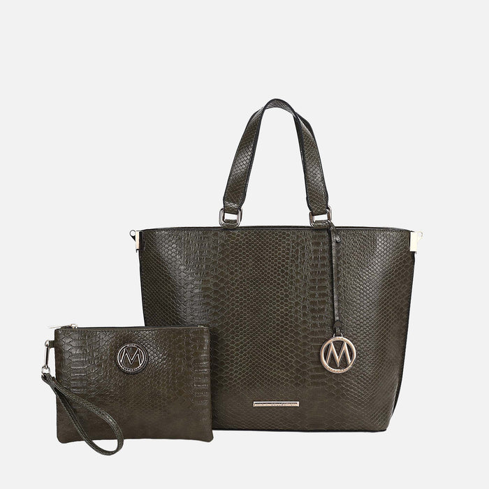 Beryl Embossed Tote Bag And Wristlet Set