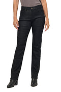 Model wearing black jeans on a white background