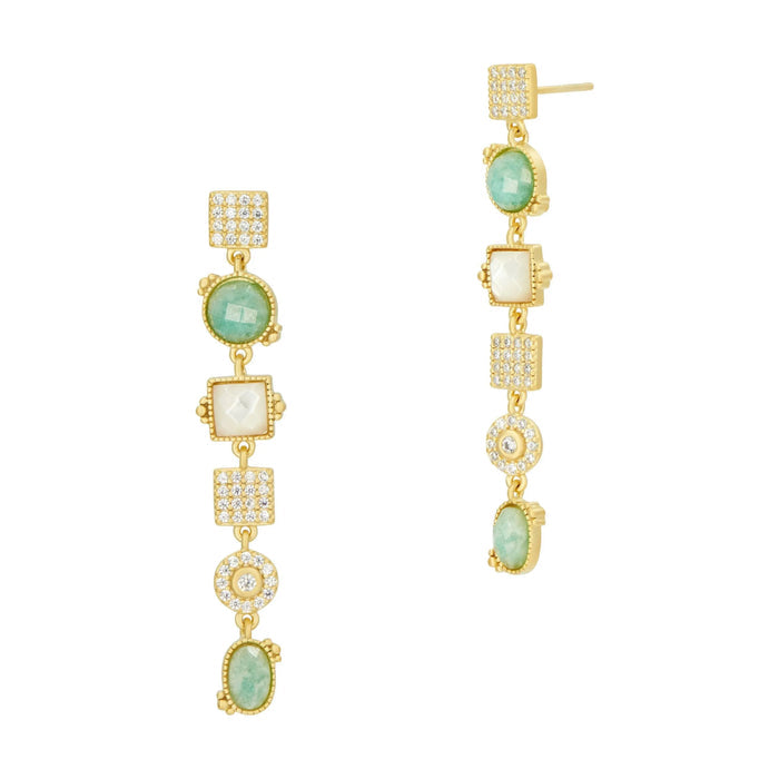 Amazonian Allure Linear Drop Multi Stone Earrings - FREIDA ROTHMAN