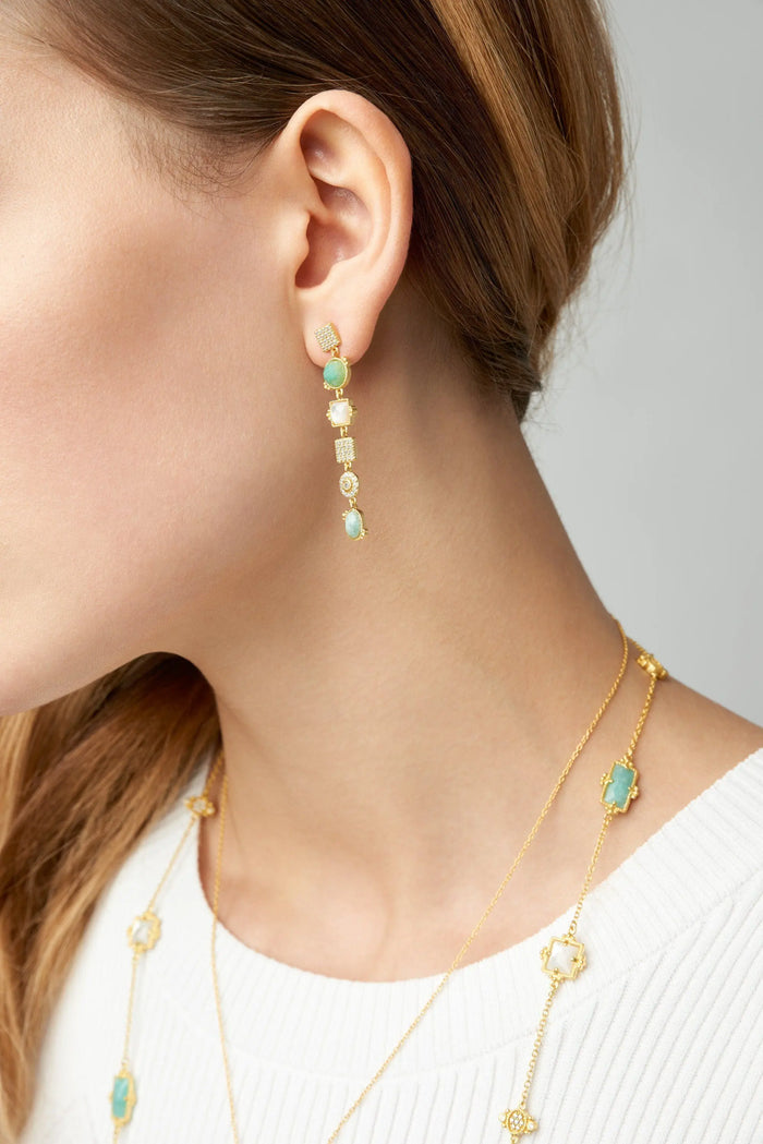 Amazonian Allure Linear Drop Multi Stone Earrings - FREIDA ROTHMAN