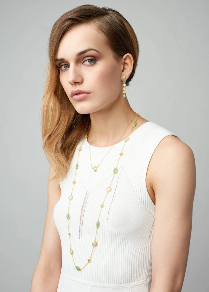 Amazonian Allure Linear Drop Multi Stone Earrings - FREIDA ROTHMAN