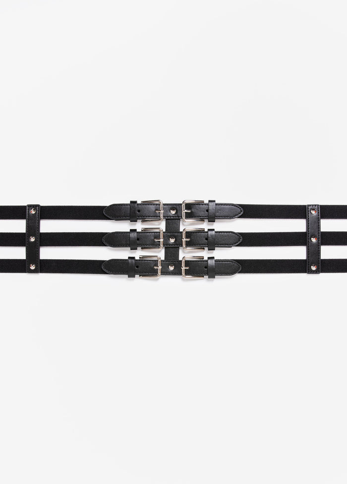 Caged Buckled Stretch Belt
