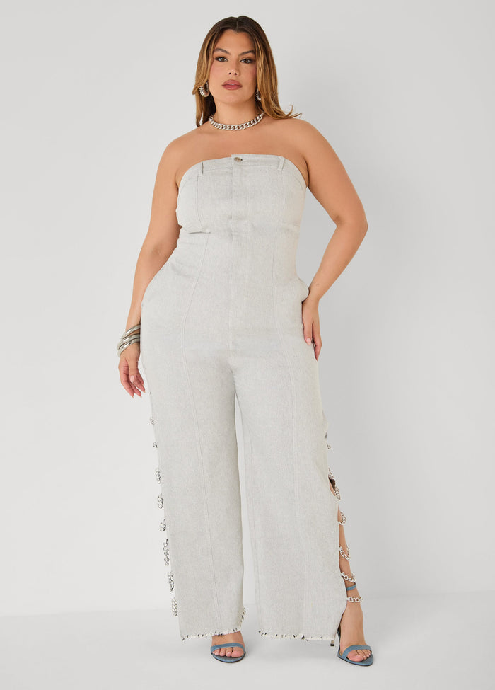 Chain Trimmed Denim Jumpsuit
