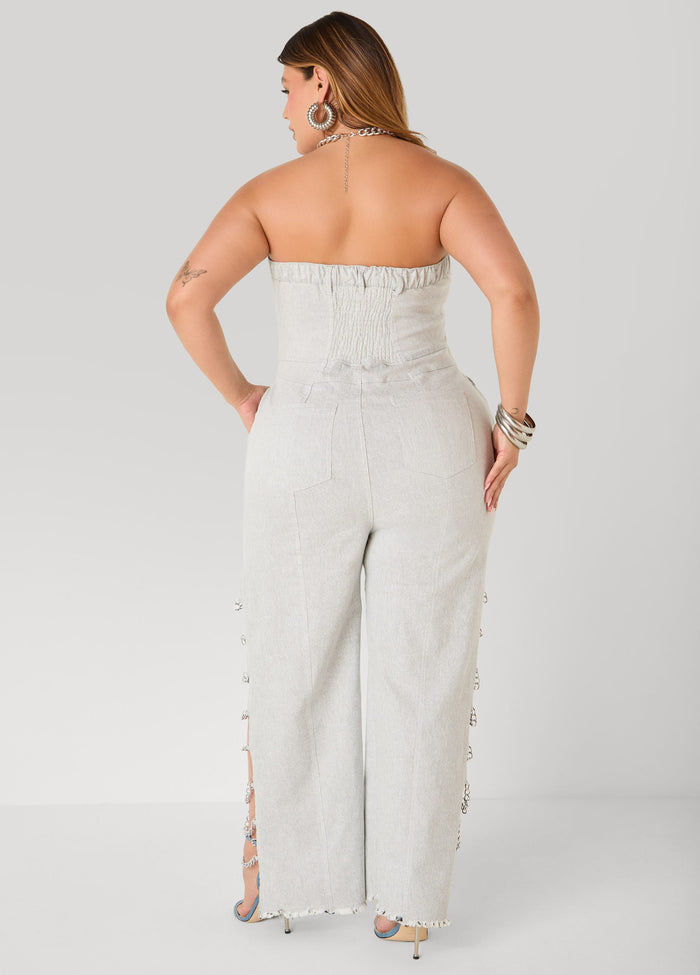 Chain Trimmed Denim Jumpsuit