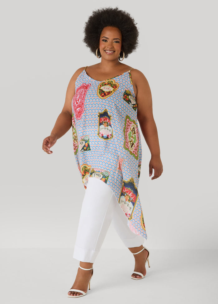 Chain Trimmed Printed Top