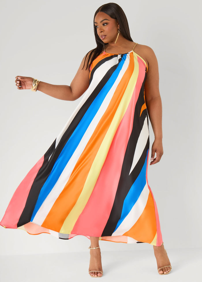 Plus Size Maxi Dress Plus Size Striped Dress Rainbow Summer Dress
