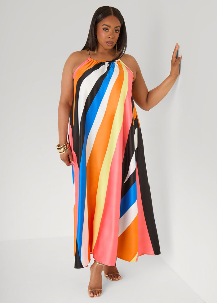 Plus Size Maxi Dress Plus Size Striped Dress Rainbow Summer Dress