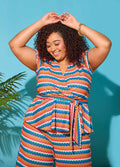 Plus Size Chevron Wrap Top Zig Zag Short Sleeve Knit Peplum Blouse Set