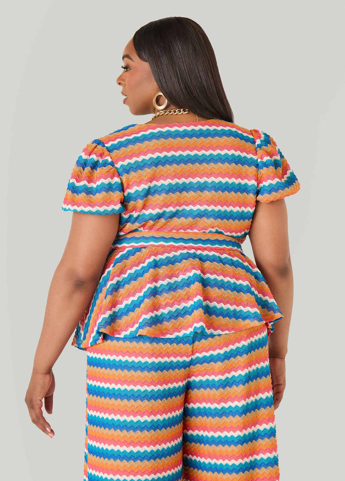 Chevron Knit Faux Wrap Top