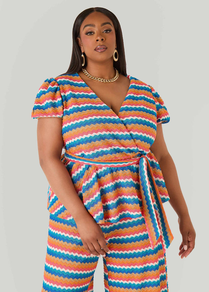 Chevron Knit Faux Wrap Top
