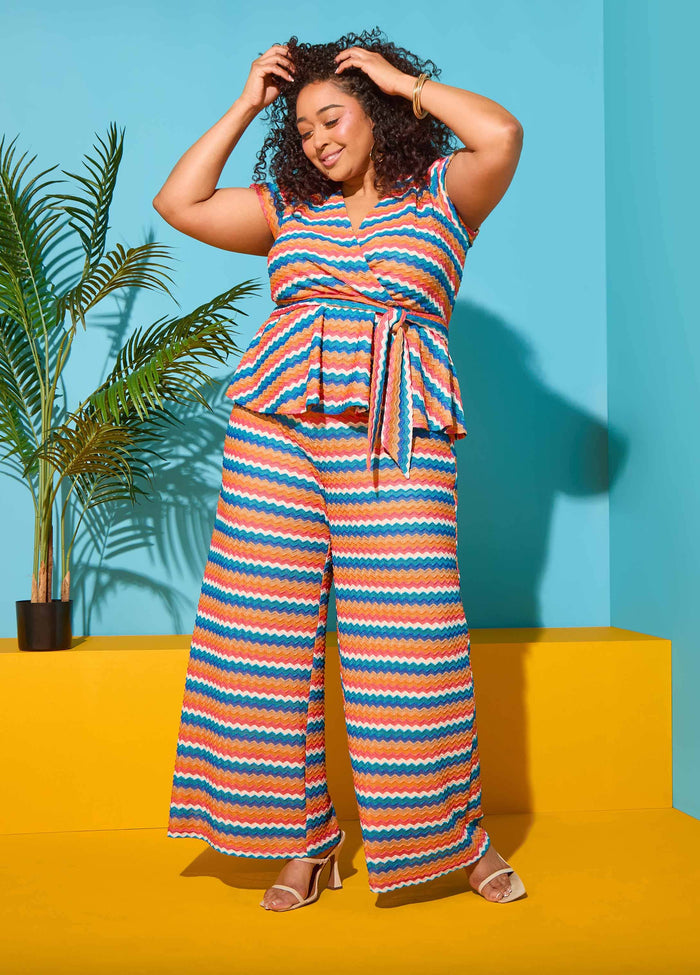 Plus Size Chevron Wide Leg Pants Zig Zag Knit Pants Set