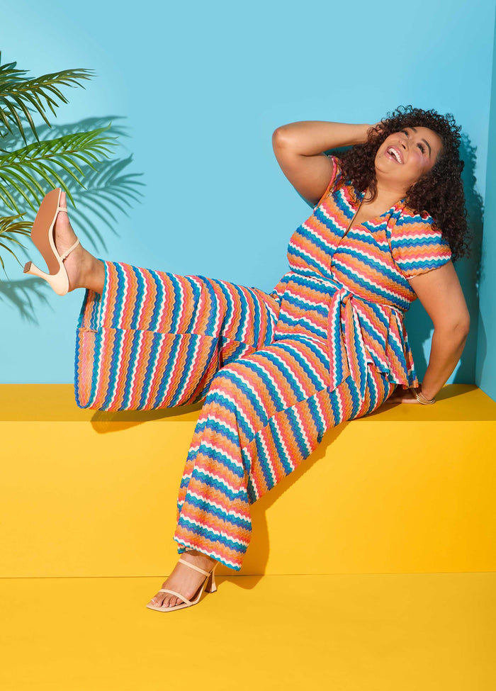 Plus Size Chevron Wide Leg Pants Zig Zag Knit Pants Set