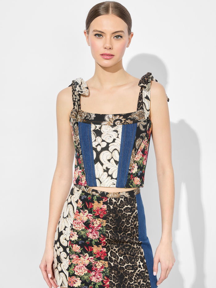 CLARA BOW STRAP BUSTIER - PEYTON VINTAGE BLUE/MULTI
