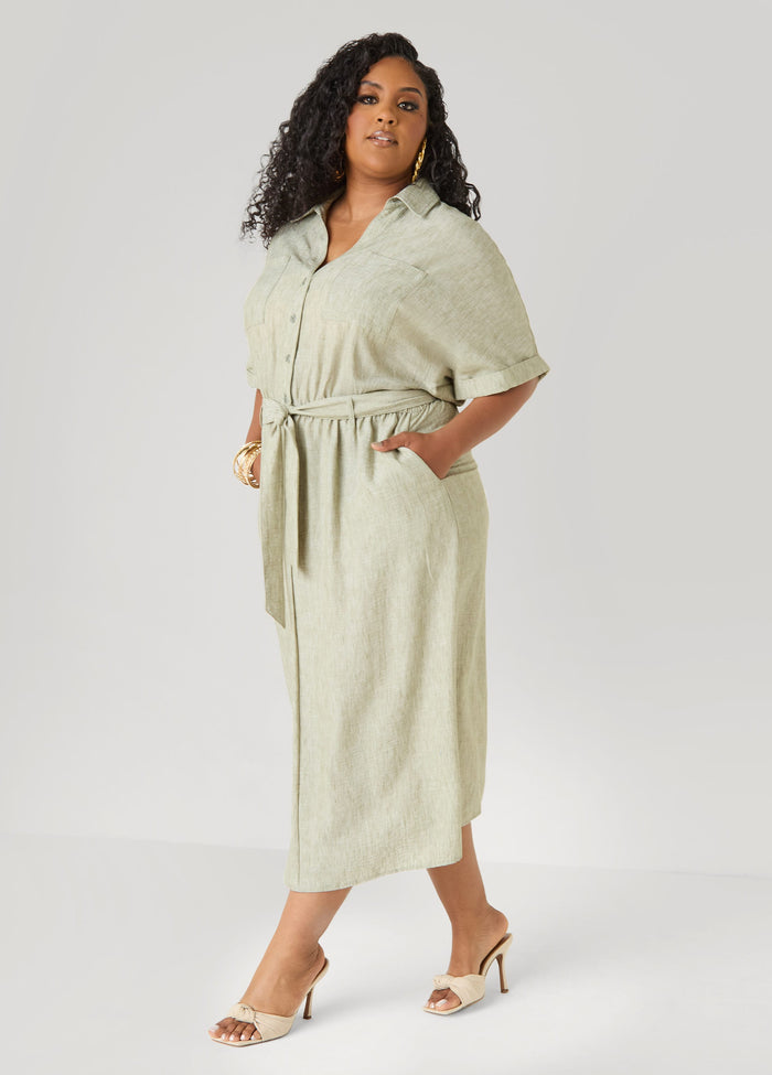 Collared Shirtdress with Tie Waist